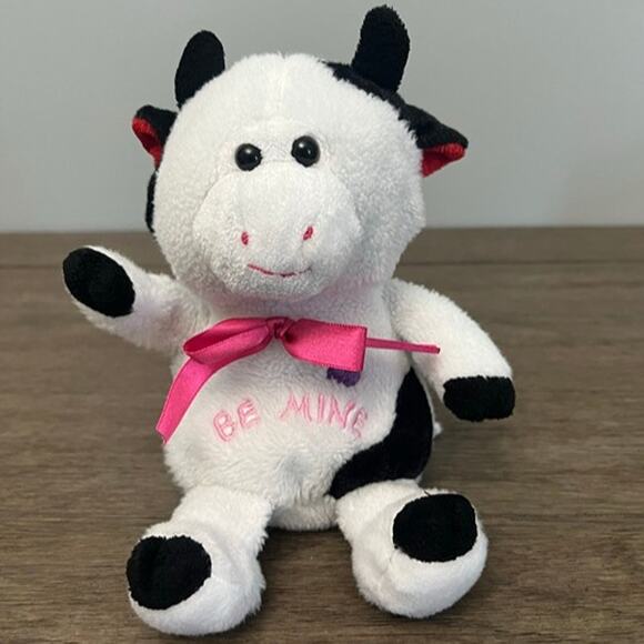 Be Mine‎ Black & White Cow Plush with Pink Bow - Picture 1 of 5